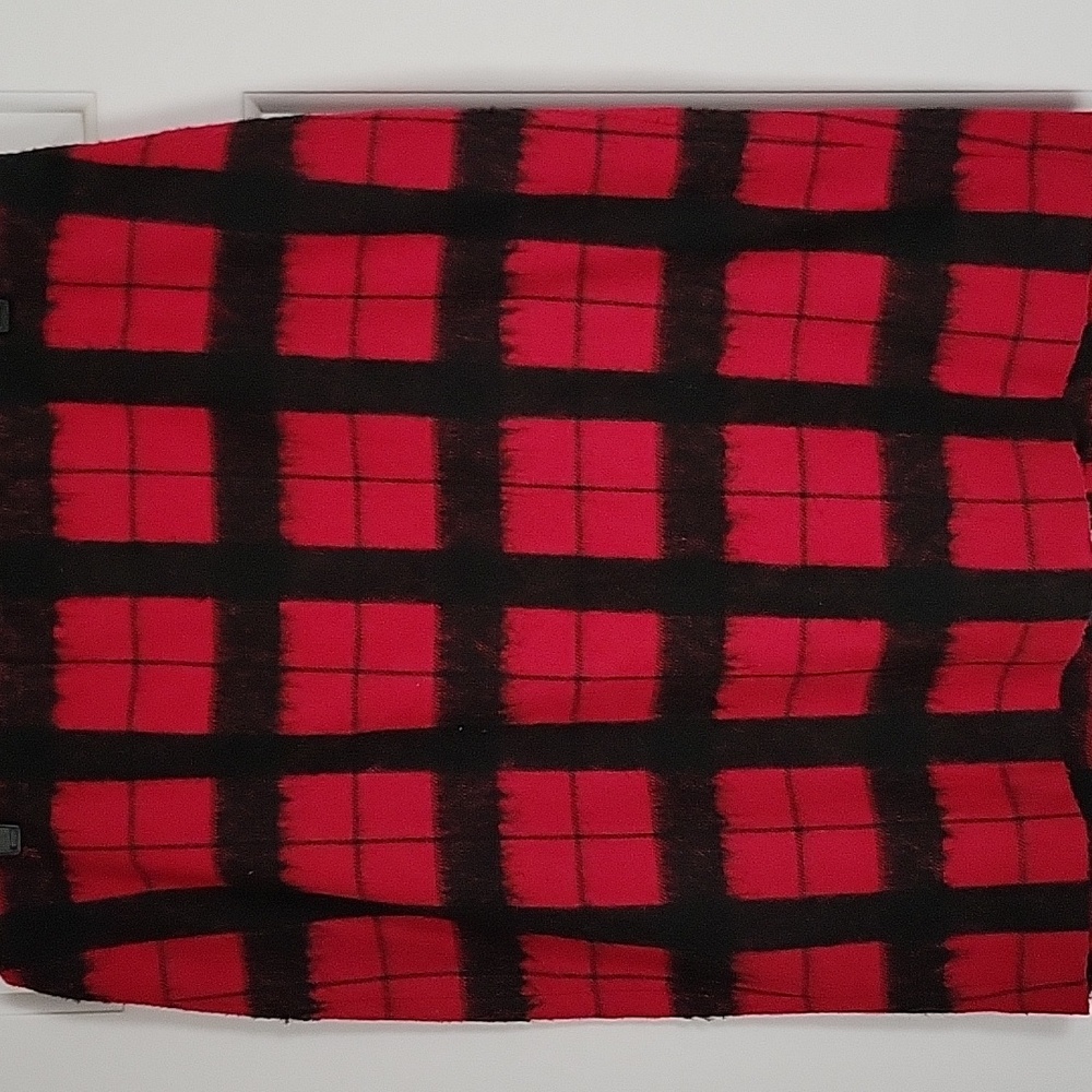Talbots Wool Blend Red And Black Buffalo Plaid Tartan Print Midi Skirt Sz 14